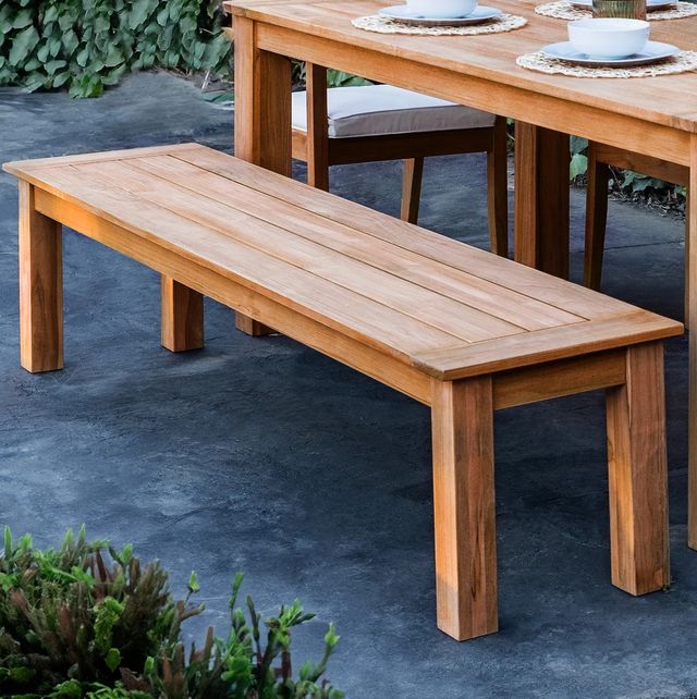 Linon Cannon Natural Teak Wooden 80" Outdoor Dining Bench-1