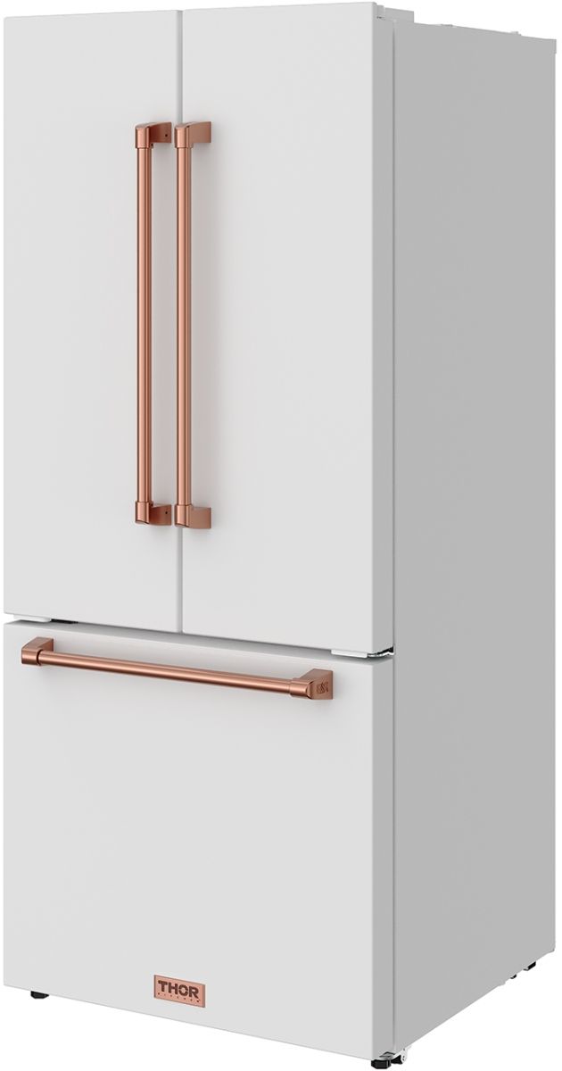 Thor Kitchen Gordon Ramsay Series 30" White French Door Counter Depth Refrigerator with Rose Gold Hardware-3