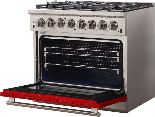 FORNO® Capriasca 36" Stainless Steel Pro Style Dual Fuel Range with Red Door-3