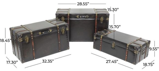 Deco Marche 3-Piece Dark Brown Studded Trunk Set with Latches and Handles-3
