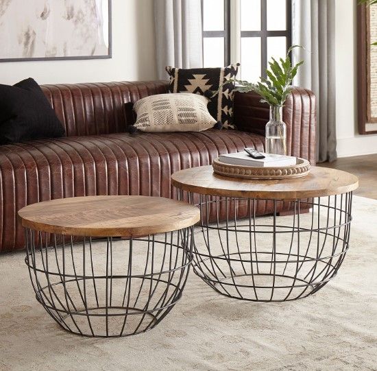 Liberty Furniture Akins Weathered Honey Accent Tables with Gunmetal Nesting Caged -7