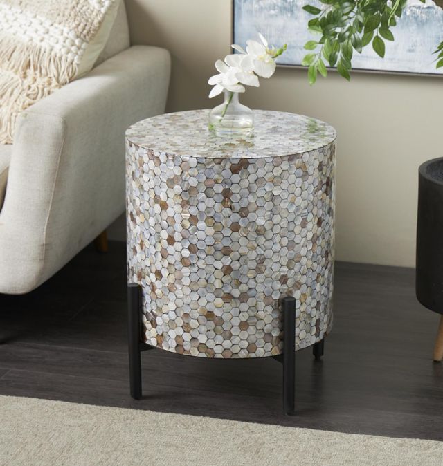 Deco Marche Silver 18" Accent Table with Black Base-3
