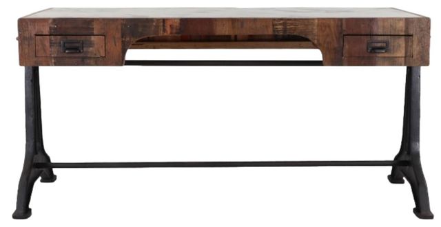 Home Trends & Design Bowery Antique Natural/Medium Brown Office Desk with Matte Black Base-1
