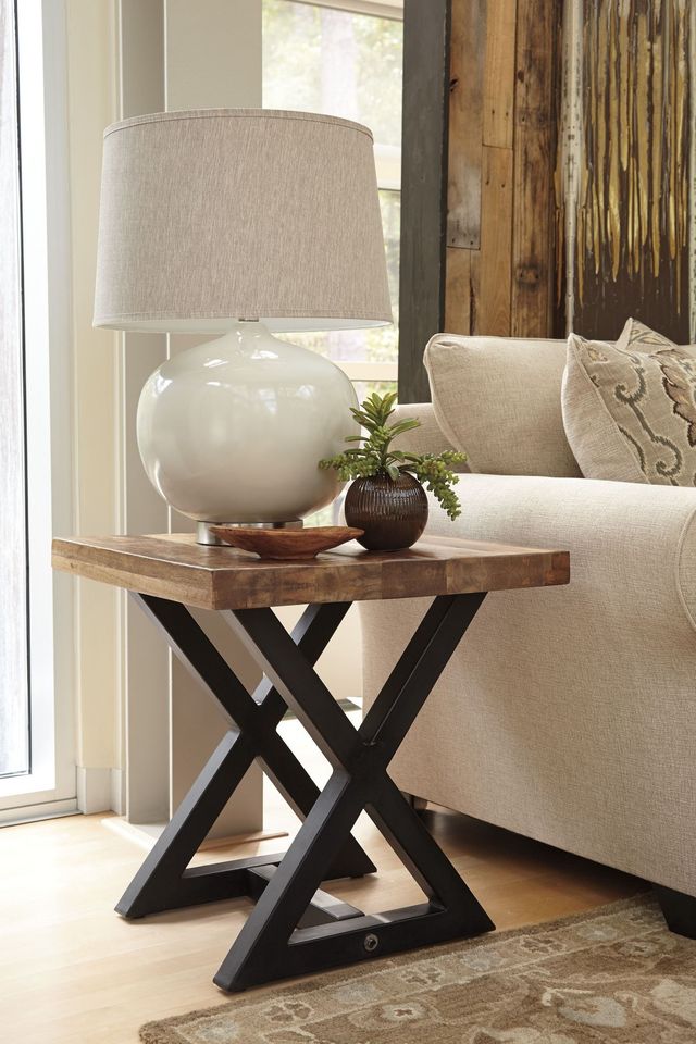 Signature Design by Ashley® Wesling Light Brown End Table with Black Trestle Legs-1