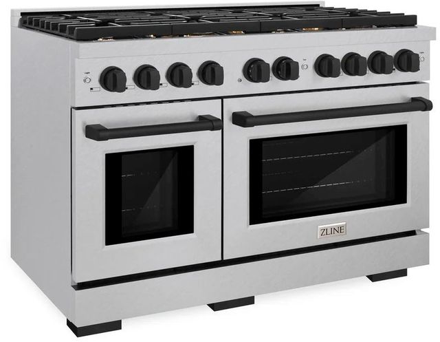 ZLINE Autograph Edition Paramount 48" Satin Stainless Steel Pro Style Dual Fuel Range with Matte Black Accents-2