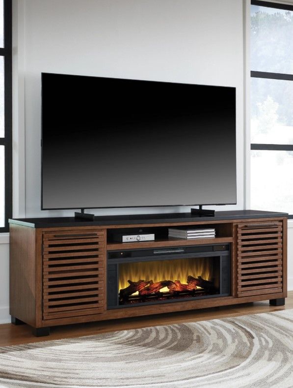 Signature Design by Ashley® Kallari Black/Warm Brown 84" TV Stand with Electric Fireplace-3