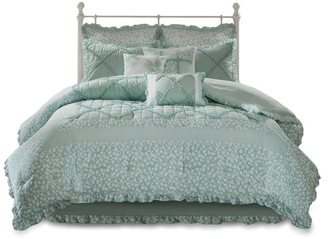 Olliix by Madison Park 9 Piece Seafoam California King Mindy Cotton Percale Comforter Set-0