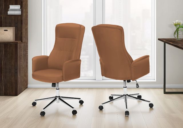 Monarch Specialties Inc. Brown Leather-Look High Back Executive Office Chair with Tilt Function-1