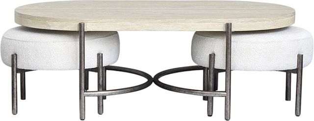 Magnussen Home® Jennings 3-Piece Edgecomb Grey/Weathered Antique Nickel Oval Cocktail Table Set with Ottomans-2