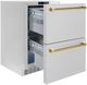 ZLINE Autograph Edition 24 in. Touchstone 168 Can Outdoor-Rated Dual Refrigerator Drawer with Satin Stainless Steel Doors and Polished Gold Handles-2