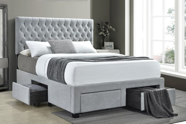 Coaster® Soledad Light Grey Upholstered Eastern King Storage Bed-1