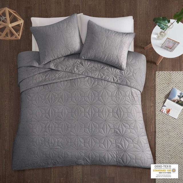 Olliix by Urban Habitat Grey Full/Queen Caden 3 Piece Cotton Coverlet Set-2