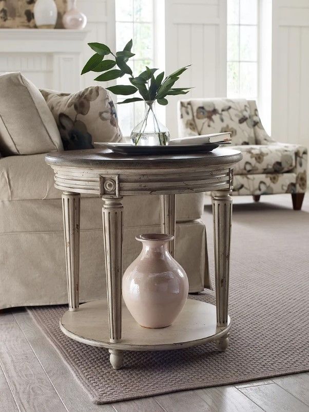 Hammary® Southbury Brown Round End Table with White Base-1
