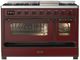 Ilve® Majestic III 48" Burgundy Pro Style Dual Fuel Liquid Propane Range with Triple Glass Door and Burnished Trim-1