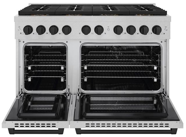 ZLINE Autograph Edition Paramount 48" 6.7 Cu. Ft. Satin Stainless Steel Dual Fuel Range with 8 Burner DuoPro™ Cooktop and Dual Ovens in Matte Black Accents-3