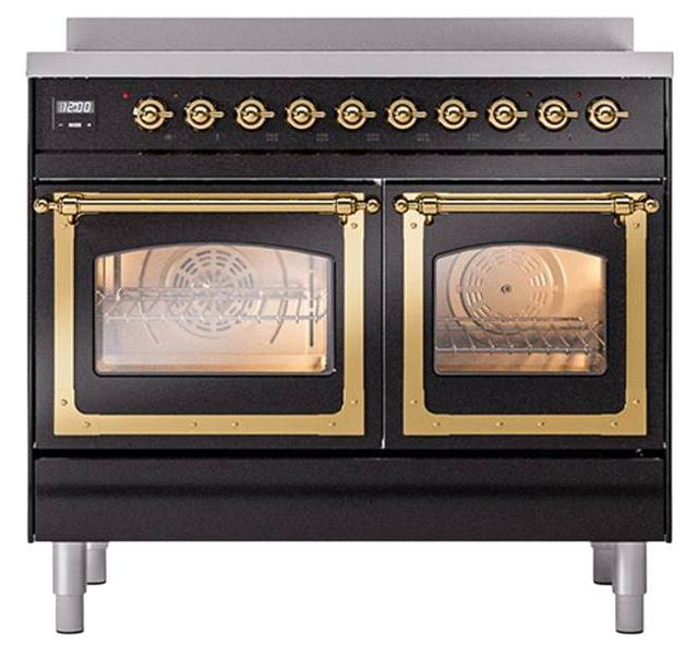 Ilve® Nostalgie II Noblesse 40'' Glossy Black Pro Style Induction Range with Brass Trim-1