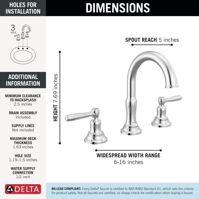 Delta Roe™ Chrome 2-Handle Widespread Bathroom Faucet-4