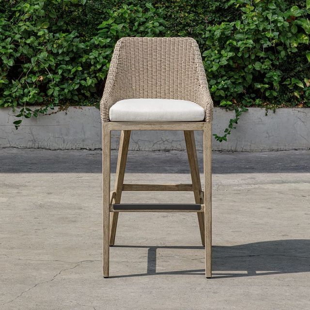 Uttermost® Paloma Cerused Wheat/Oatmeal Wicker Indoor-Outdoor Bar Stool with Cushion-1