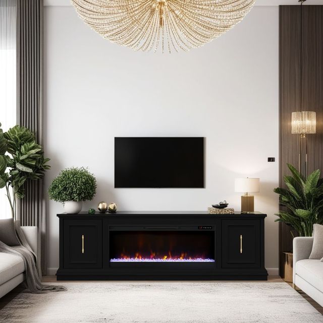 Legends Home Jordan Seal Skin Black 82" Fireplace Console-1