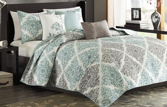 Olliix by Madison Park Aqua Full/Queen Claire 6 Piece Reversible Coverlet Set-0