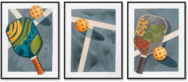 Classy Living 3-Piece Vibrant Colorful Pickleball Paddles Triptych Wall Art Set-0