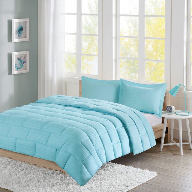 Olliix by Intelligent Design Avery Aqua Full/Queen Seersucker Down Alternative Comforter Mini Set-0
