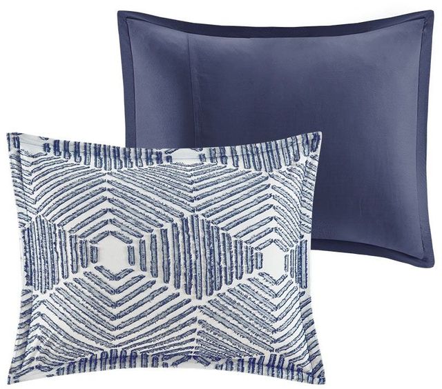 Olliix by INK+IVY Navy King/California King Ellipse Cotton Jacquard Duvet Cover Set-4