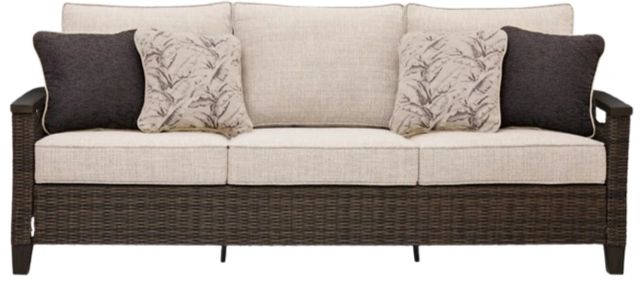 Signature Design by Ashley® Monterey Point Beige/Dark Brown Fabric/Wicker Rattan Outdoor Sofa-2