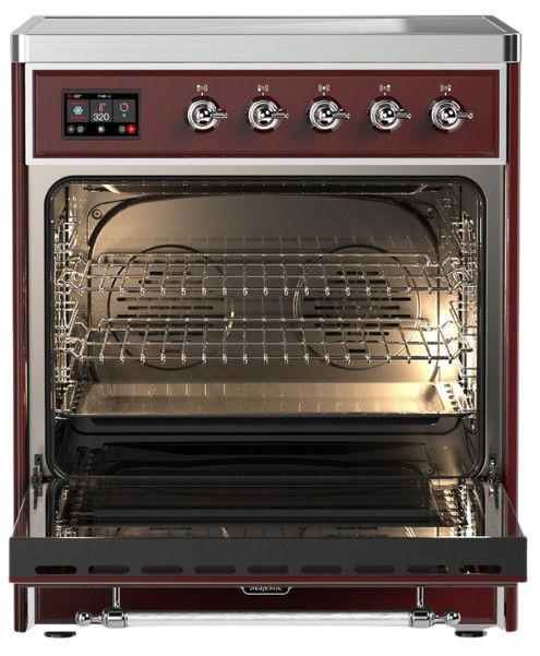 Ilve® Majestic III 30" Burgundy Pro Style Induction Range with Solid Door and Chrome Trim-1