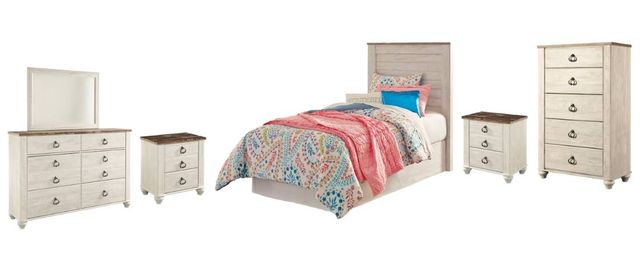 Signature Design by Ashley® Willowton 6-Piece Whitewash Twin Youth Panel Headboard Bedroom Set-0
