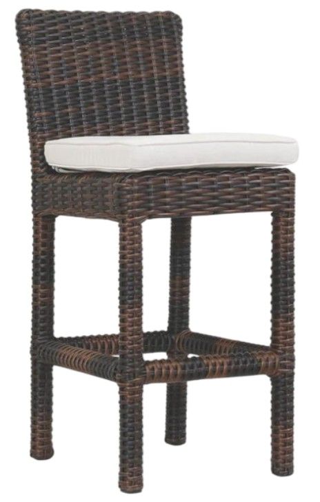 Sunset West Montecito Cognac Resin Wicker Outdoor Bar Stool with Canvas Flax Cushion-0
