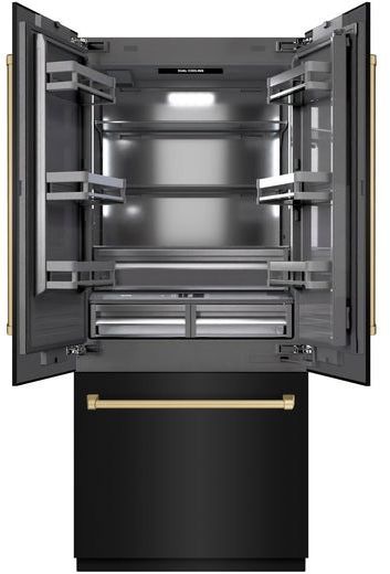 ZLINE Autograph Edition 36 in. 19.6 Cu. Ft. Black Stainless Steel Built In French Door Refrigerator with Graphite Gray Interior and Champagne Bronze Accents-1