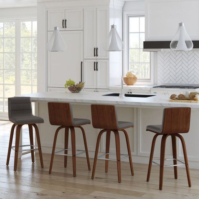 Armen Living Vienna Gray/Walnut Swivel Bar Stool-1