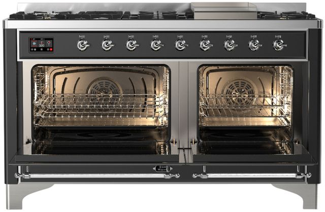 Ilve® Majestic III 60" Graphite Matte Pro Style Dual Fuel Liquid Propane Range with Solid Door and Chrome Trim-1