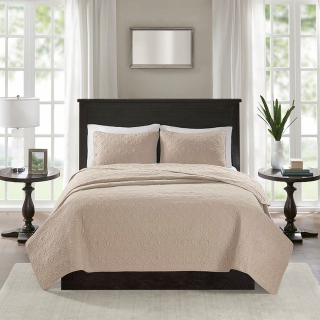 Olliix by Madison Park Khaki King/California King Quebec Reversible Coverlet Set-0
