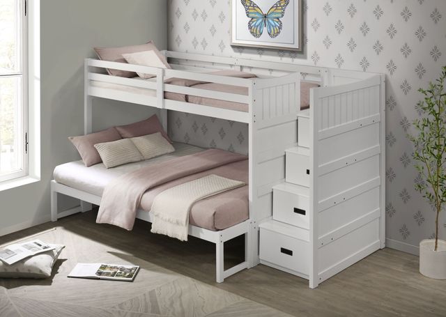 Elements International Sami White Youth Twin Over Full Step Bunk Bed with Right Headboard-1