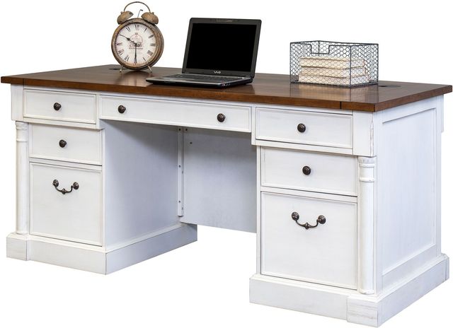 Martin Furniture Durham Weathered Wire Brushed Chalk 66" Double Pedestal Executive Desk-1