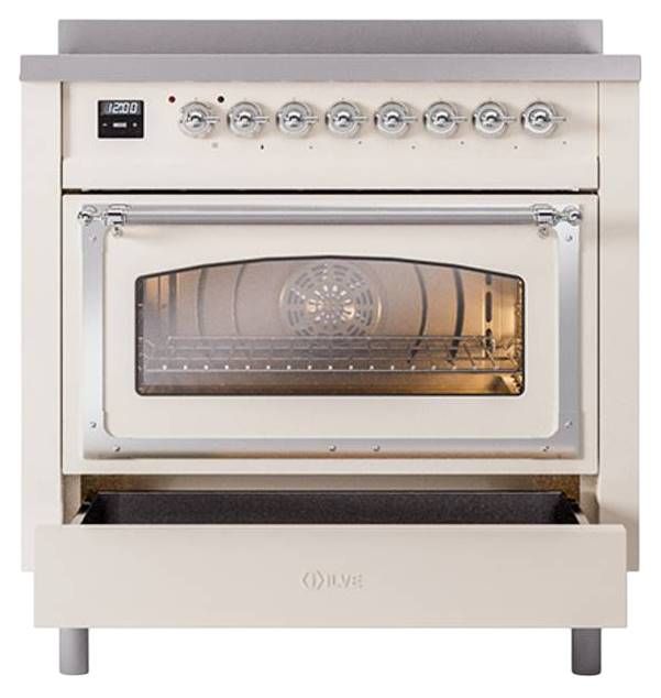 Ilve® Nostalgie II Noblesse 36'' Antique White Pro Style Induction Range with Chrome Trim-3