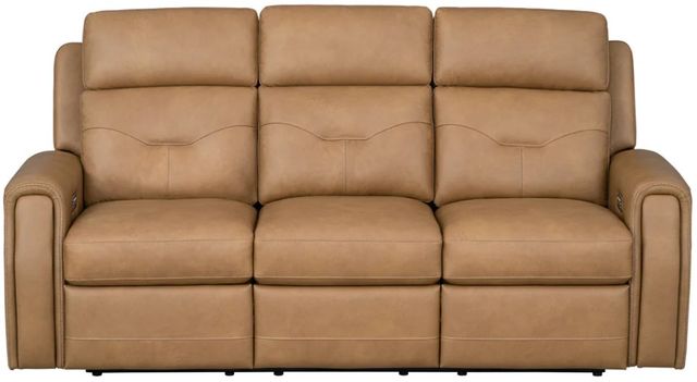 Flexsteel® Felix Toasted Almond Leather Power Reclining Sofa with Power Headrest and Lumbar-4