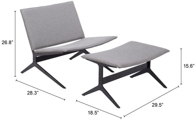 Zuo® Modern Cardiff Gray Lounge Chair and Ottoman Set-1