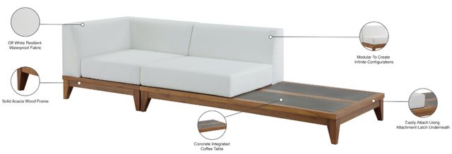 Meridian Furniture Rio Off-White Fabric/Wooden Outdoor Patio Modular Sofa-2