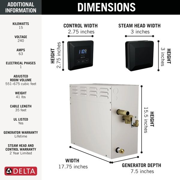 Delta Universal Showering Components SimpleSteam™ Matte Black 15kW Kit-1