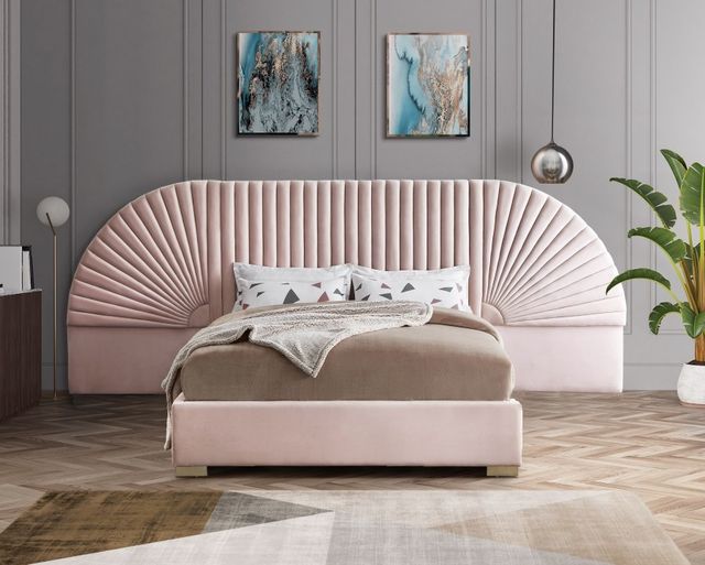 Meridian Furniture Cleo Pink Velvet Queen Bed-1