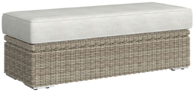 Elements International Carmona Beige/Natural Fabric/Olefin Outdoor Ottoman-0