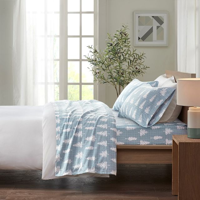 Olliix by True North by Sleep Philosophy Blue Forest Queen Cozy 100% Cotton Flannel Printed Sheet Set-3