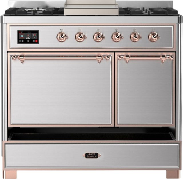 Ilve® Majestic III 40" Stainless Steel Pro Style Dual Fuel Liquid Propane Range with Solid Door and Copper Trim-1