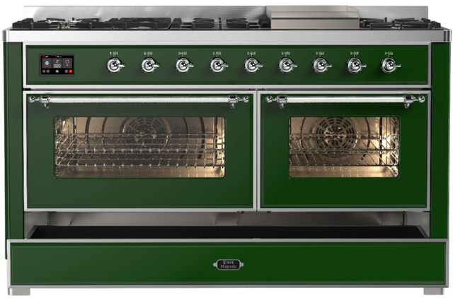 Ilve® Majestic III 60" Emerald Green Pro Style Dual Fuel Natural Gas Range with Triple Glass Door and Chrome Trim-1