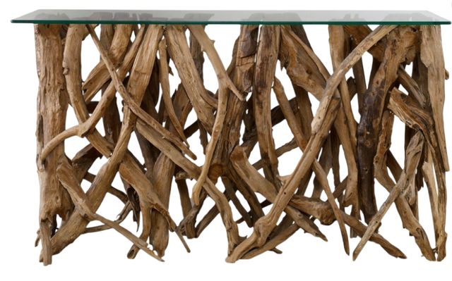 Uttermost® Glass Top Console Table with Natural Base-3