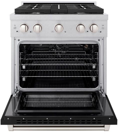 ZLINE 30" Satin Stainless Steel Pro Style Gas Range with Black Matte Door-1