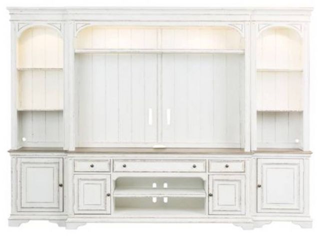 Liberty Furniture Magnolia Manor Antique White Entertainment Center With Piers